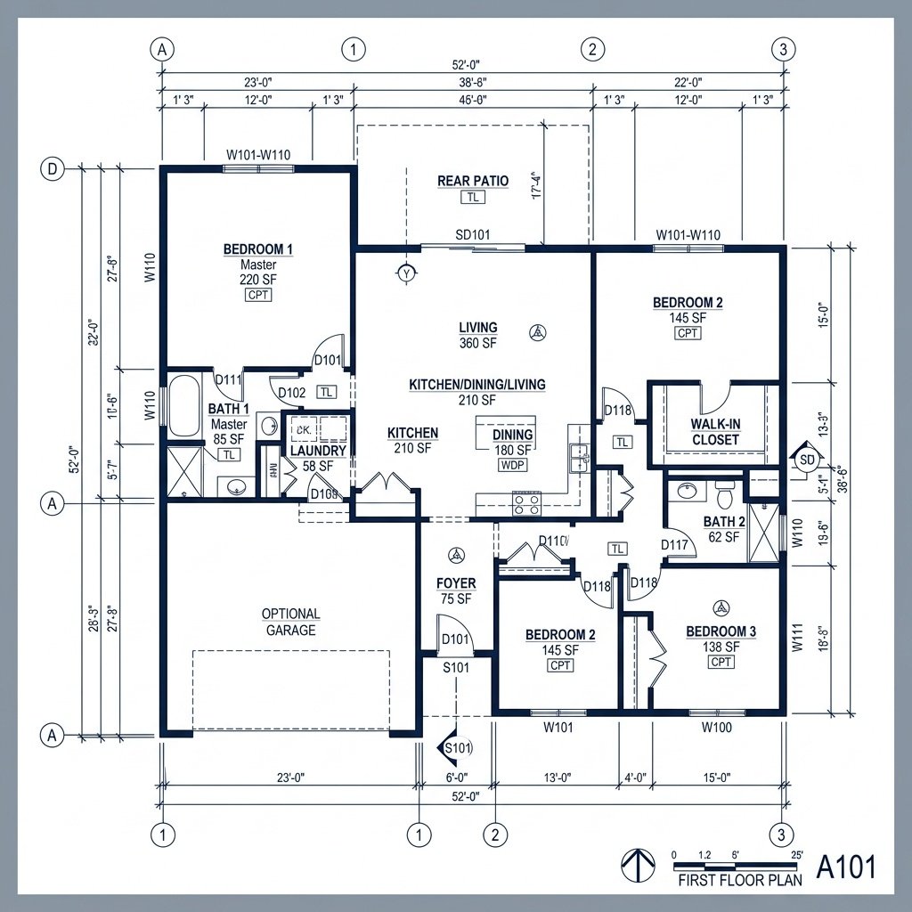 Residential floor plan drawing used for structural drafting services$