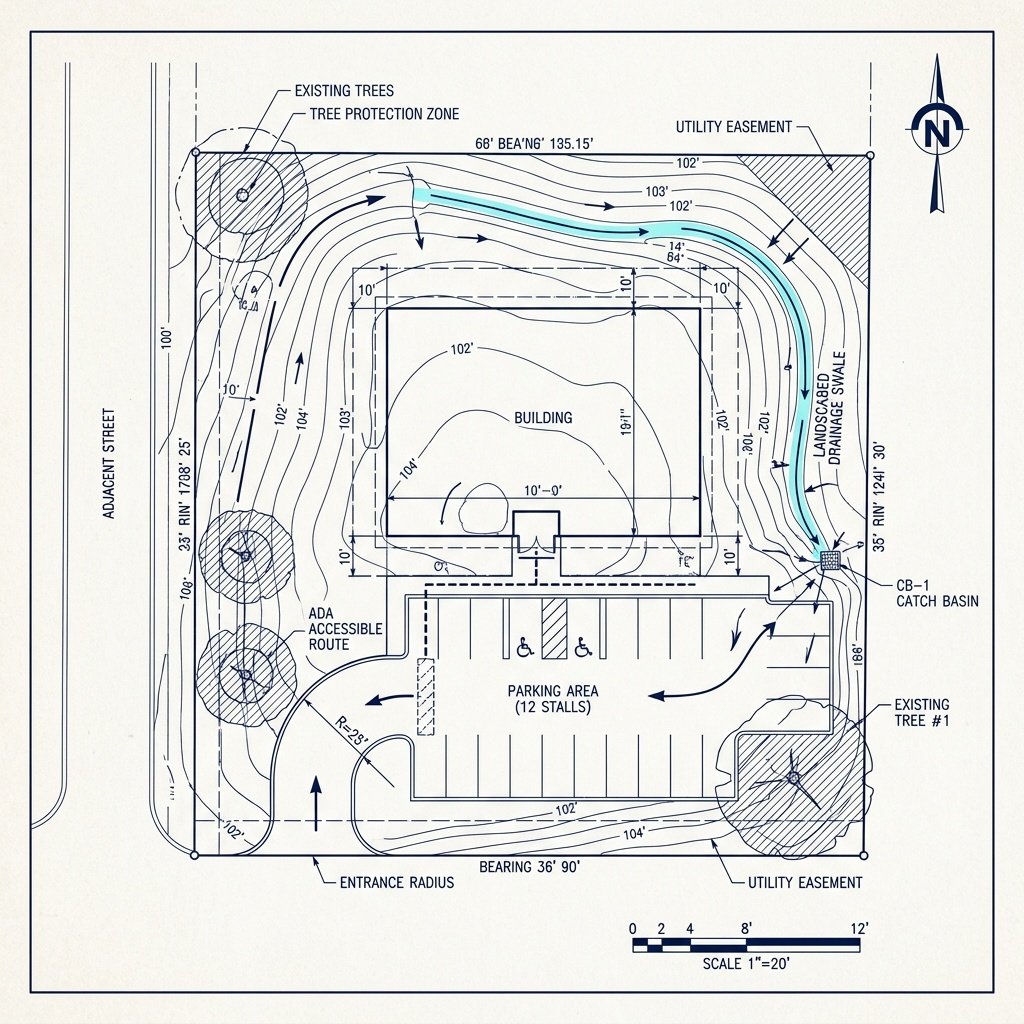 Site plan with grading and drainage