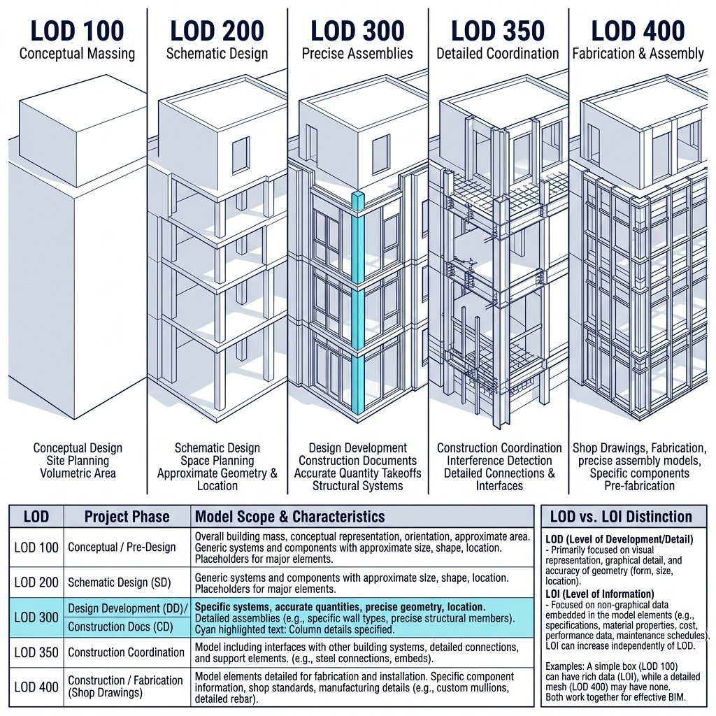 BIM model at increasing levels of development