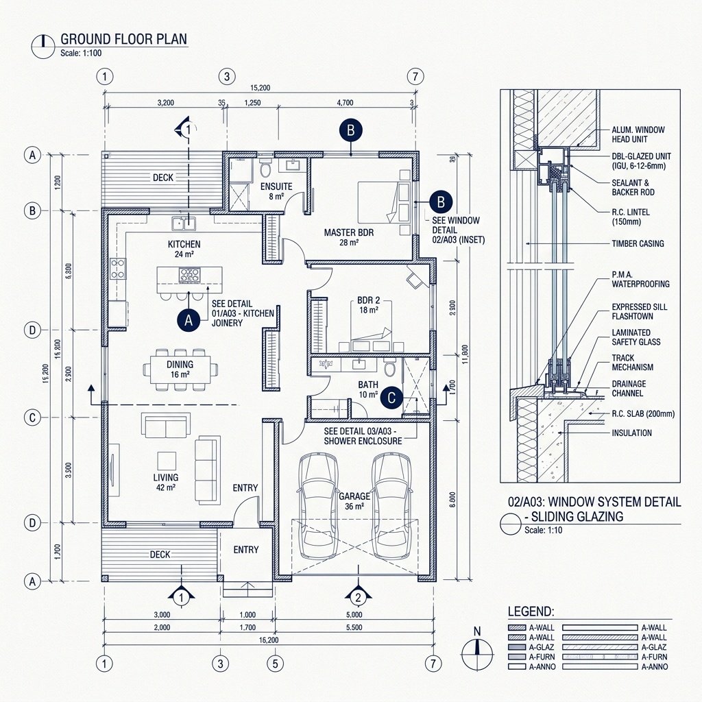 Construction document sheet with callouts
